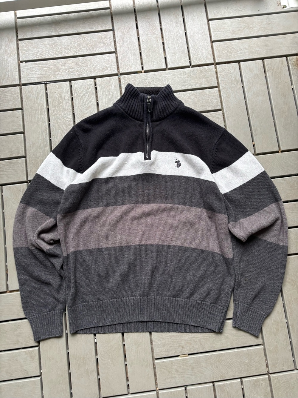 U.S. Polo Assn. Men's Half-Zip Striped Sweater in Black, Gray & White